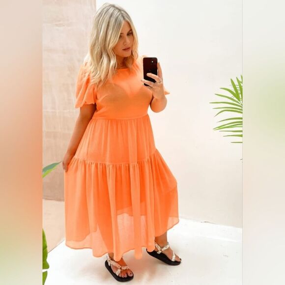 Never Fully Dressed Abigail Dress Neon Orange Chiffon Size 10 - Picture 12 of 12